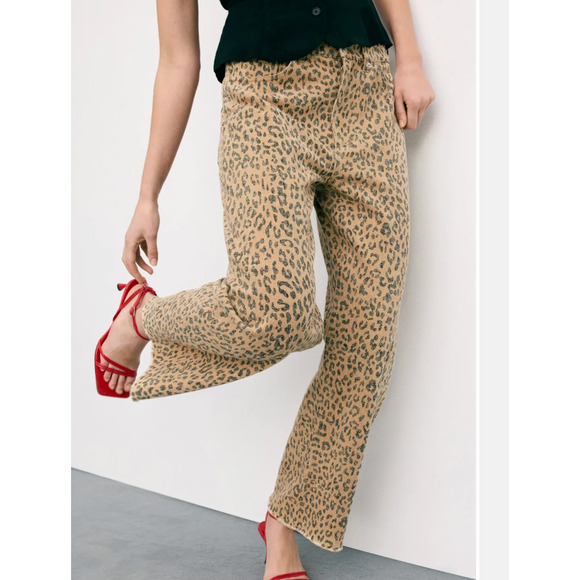 Le Jean Leopard Barrel Jeans Size 24 Baggy Ankle Raw Hem Animal Designer $300 - Picture 3 of 16